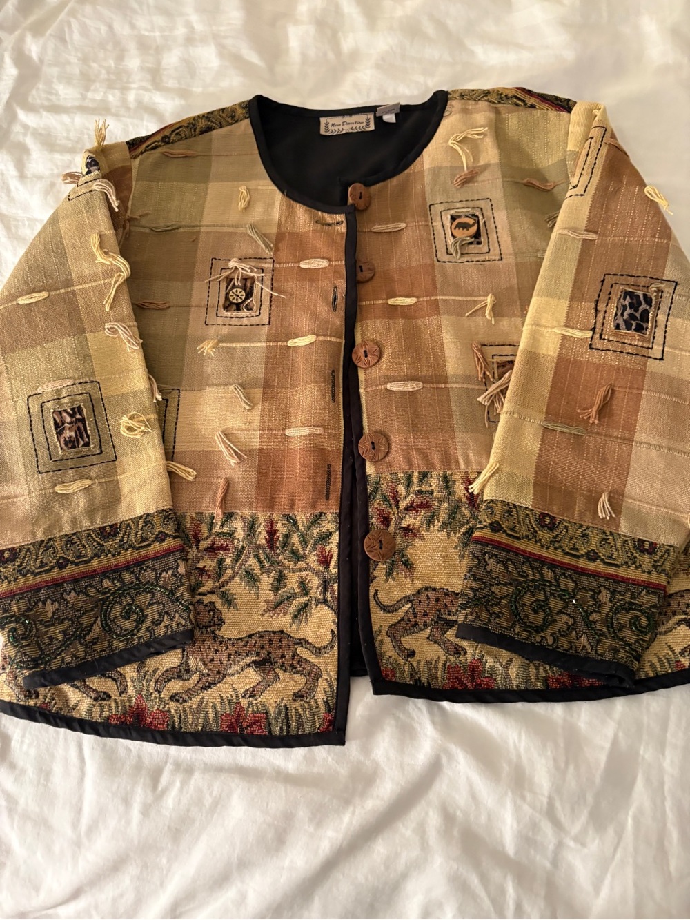 Vintage New Direction Tapestry Leopard / Art-to-Wear Boxy Jacket Size Large